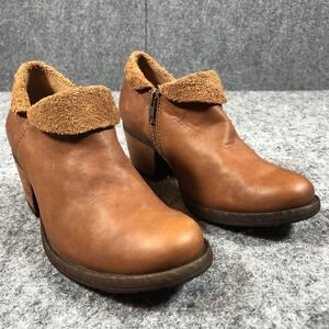 Born Boots Womens Size 6.5 Brown Leather Ankle Booties Block Heel Zip Side